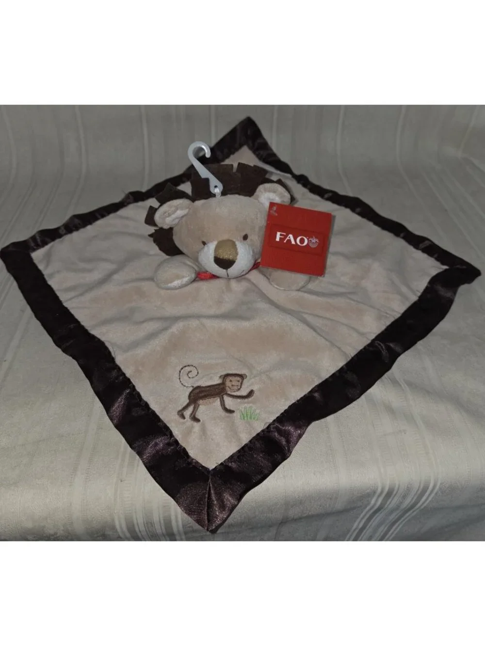 FAO Schwarz Babies R Us Lion & Monkey Lovey Security Blanket Tan/Brown New w Tag